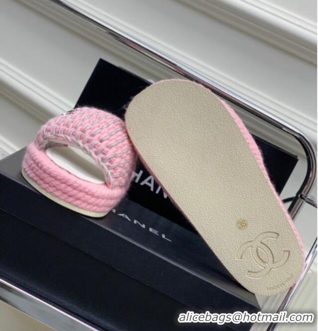 Top Quality Chanel Braided Knit Flat Slide Sandals G38189 Pink 328029