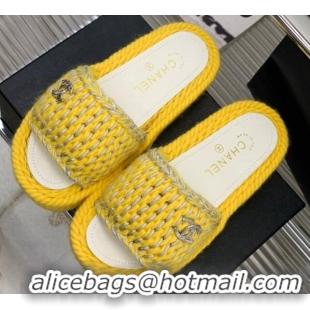 Luxury Chanel Braided Knit Flat Slide Sandals G38189 Yellow 328031