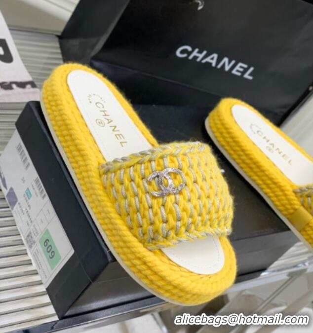 Luxury Chanel Braided Knit Flat Slide Sandals G38189 Yellow 328031