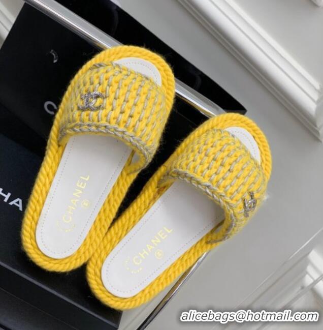 Luxury Chanel Braided Knit Flat Slide Sandals G38189 Yellow 328031