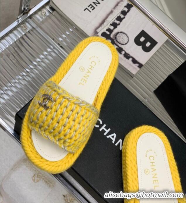 Luxury Chanel Braided Knit Flat Slide Sandals G38189 Yellow 328031