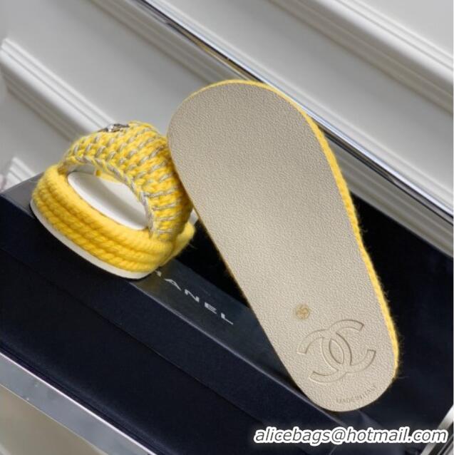 Luxury Chanel Braided Knit Flat Slide Sandals G38189 Yellow 328031