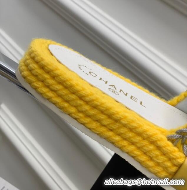 Luxury Chanel Braided Knit Flat Slide Sandals G38189 Yellow 328031