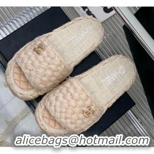 AAAAA Chanel Braided Flat Slide Sandals G38189 Nude 328032