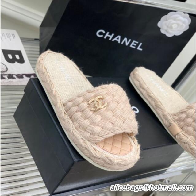 AAAAA Chanel Braided Flat Slide Sandals G38189 Nude 328032