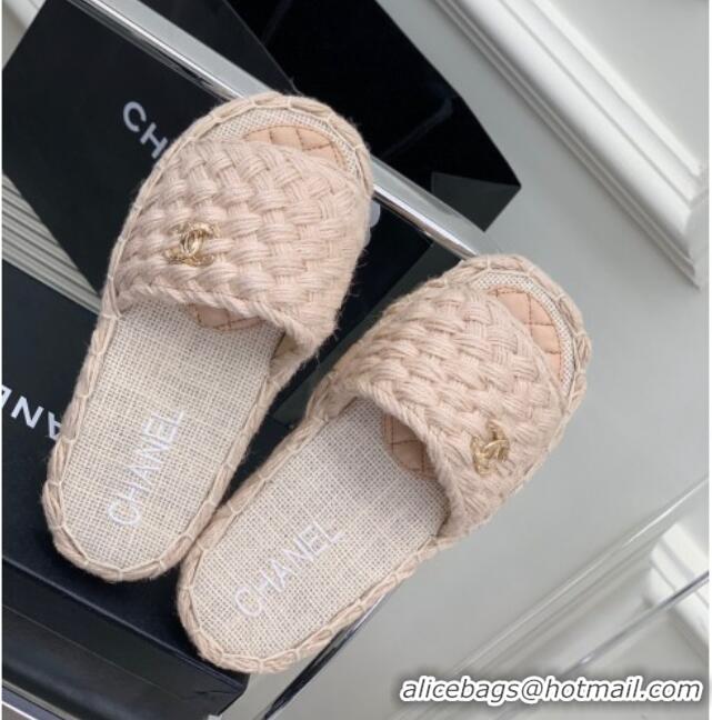 AAAAA Chanel Braided Flat Slide Sandals G38189 Nude 328032