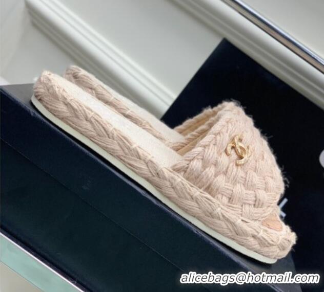 AAAAA Chanel Braided Flat Slide Sandals G38189 Nude 328032