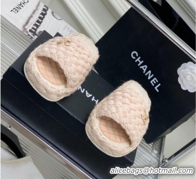 AAAAA Chanel Braided Flat Slide Sandals G38189 Nude 328032