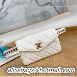 Famous Brand Chanel Quilted Lambskin Mini Belt Bag with Chain 99009 White 2023