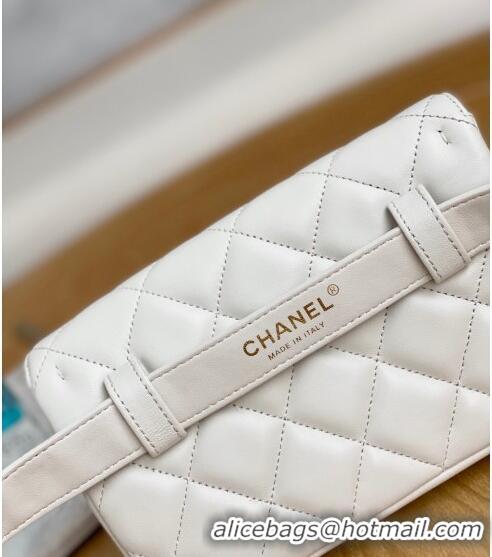 Famous Brand Chanel Quilted Lambskin Mini Belt Bag with Chain 99009 White 2023