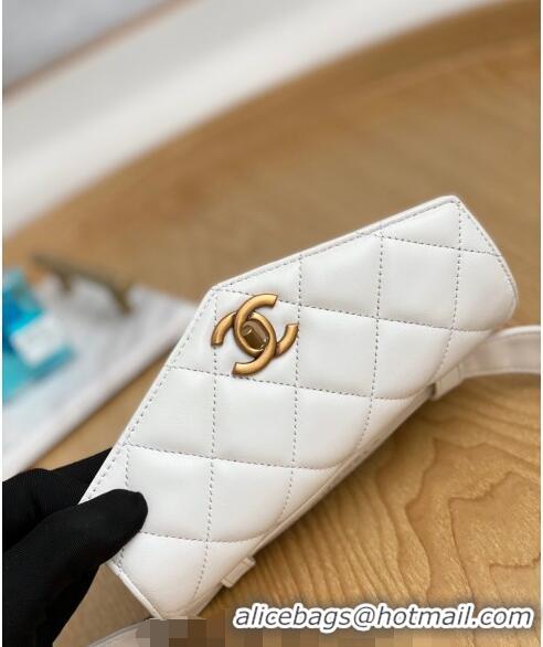 Famous Brand Chanel Quilted Lambskin Mini Belt Bag with Chain 99009 White 2023