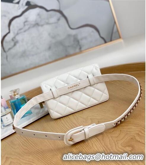 Famous Brand Chanel Quilted Lambskin Mini Belt Bag with Chain 99009 White 2023