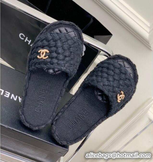 Duplicate Chanel Braided Flat Slide Sandals G38189 Black 328033