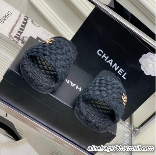 Duplicate Chanel Braided Flat Slide Sandals G38189 Black 328033