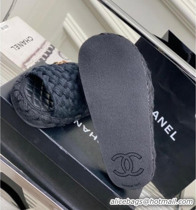 Duplicate Chanel Braided Flat Slide Sandals G38189 Black 328033