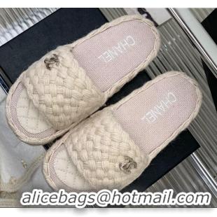 Most Popular Chanel Braided Flat Slide Sandals G38189 Light Beige 328034