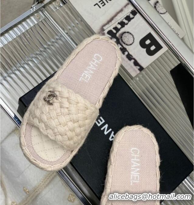 Most Popular Chanel Braided Flat Slide Sandals G38189 Light Beige 328034