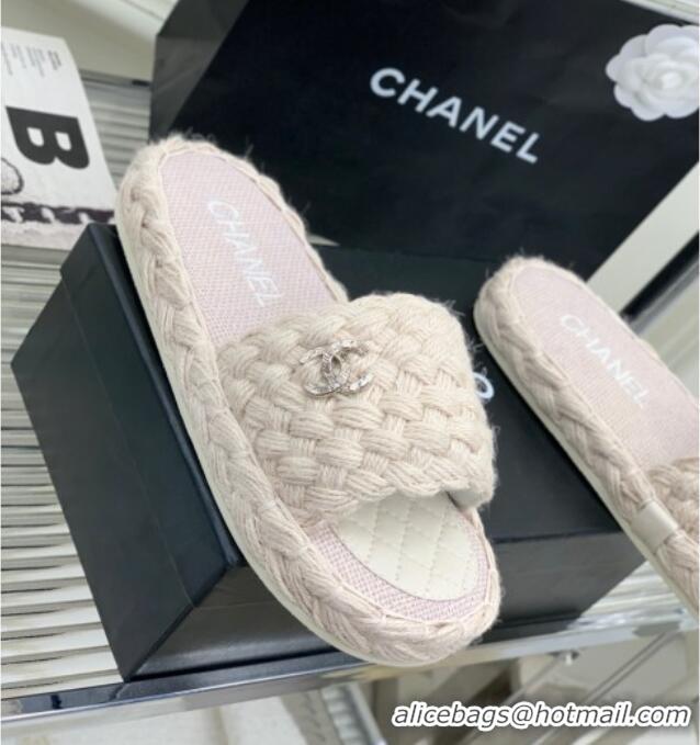 Most Popular Chanel Braided Flat Slide Sandals G38189 Light Beige 328034