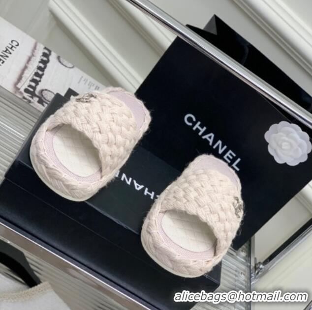 Most Popular Chanel Braided Flat Slide Sandals G38189 Light Beige 328034