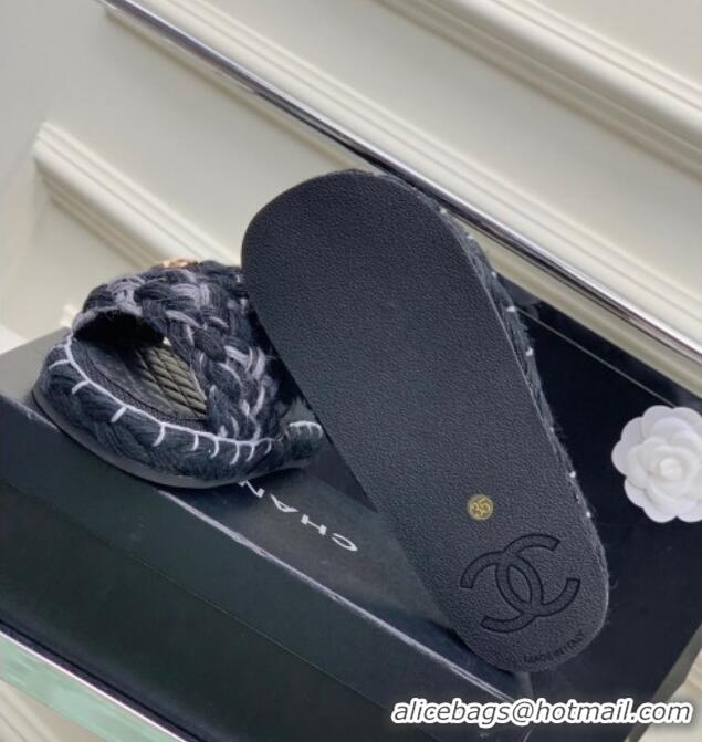 Hot Style Chanel Braided Flat Slide Sandals G38189 Black/Grey 328035