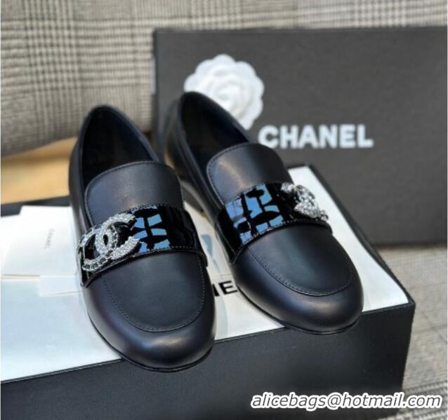 Best Product Chanel Calfskin Loafers with Crystal CC Black 328037