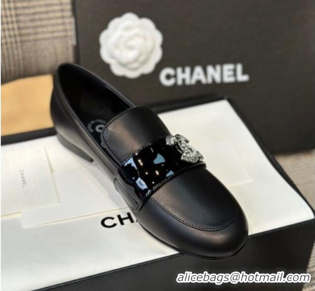 Best Product Chanel Calfskin Loafers with Crystal CC Black 328037