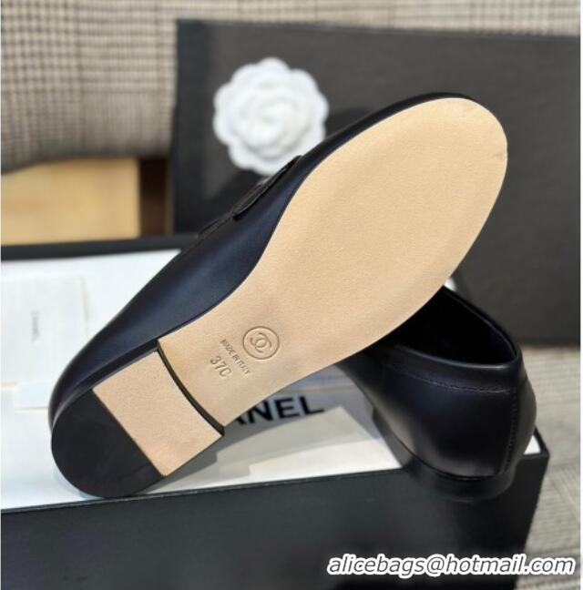 Best Product Chanel Calfskin Loafers with Crystal CC Black 328037