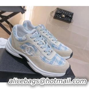 Grade Quality Chanel Tweed & Leather Sneakers G38299 Blue 328038