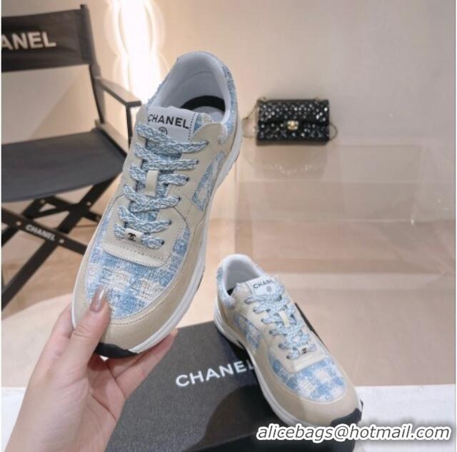 Grade Quality Chanel Tweed & Leather Sneakers G38299 Blue 328038