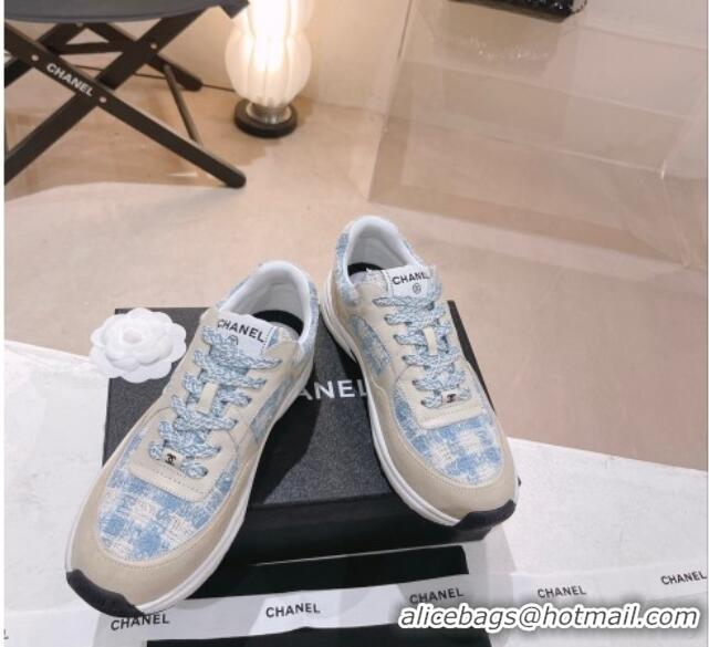 Grade Quality Chanel Tweed & Leather Sneakers G38299 Blue 328038