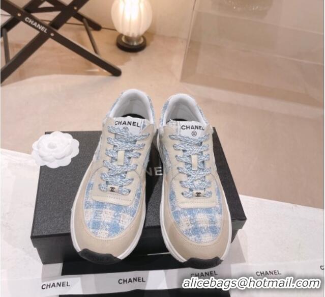 Grade Quality Chanel Tweed & Leather Sneakers G38299 Blue 328038