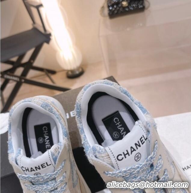 Grade Quality Chanel Tweed & Leather Sneakers G38299 Blue 328038