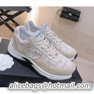 Pretty Style Chanel Tweed & Leather Sneakers G38299 Pink 328039