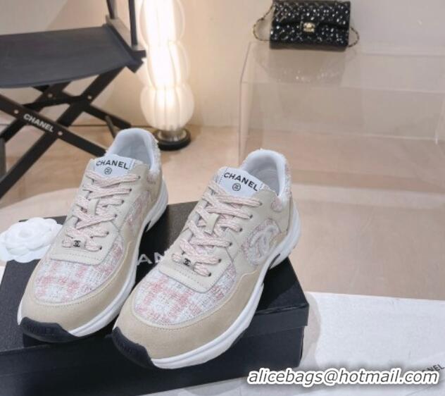 Pretty Style Chanel Tweed & Leather Sneakers G38299 Pink 328039