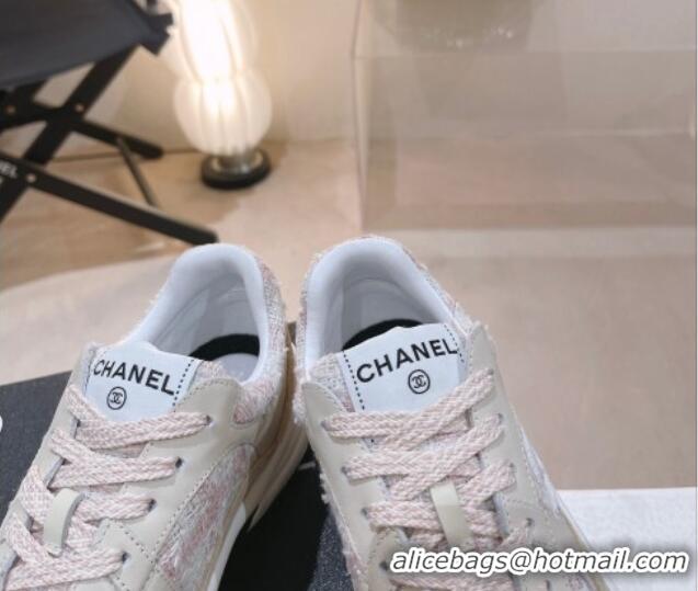 Pretty Style Chanel Tweed & Leather Sneakers G38299 Pink 328039