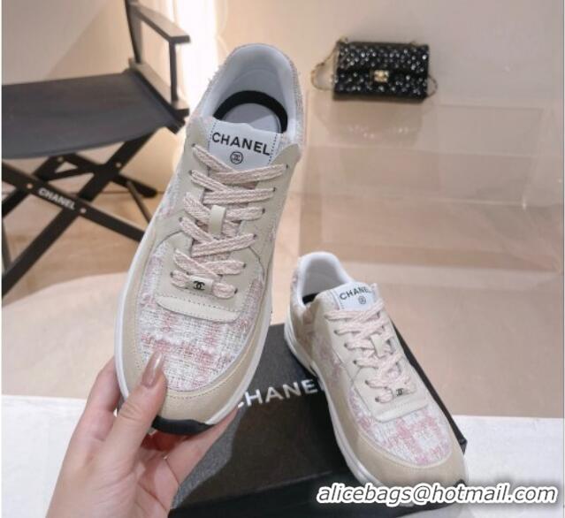 Pretty Style Chanel Tweed & Leather Sneakers G38299 Pink 328039