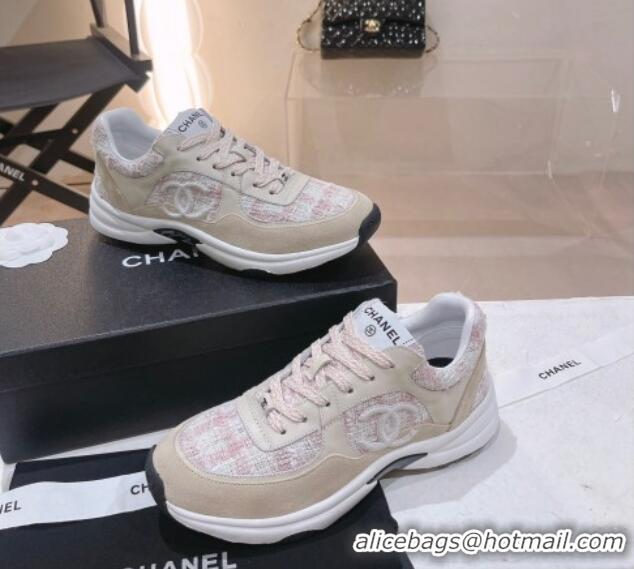 Pretty Style Chanel Tweed & Leather Sneakers G38299 Pink 328039