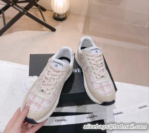 Pretty Style Chanel Tweed & Leather Sneakers G38299 Pink 328039