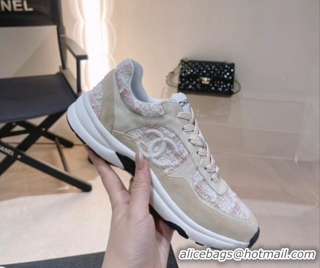 Pretty Style Chanel Tweed & Leather Sneakers G38299 Pink 328039