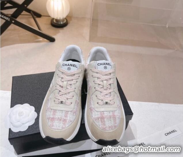 Pretty Style Chanel Tweed & Leather Sneakers G38299 Pink 328039