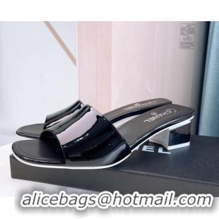 Affordable Price Chanel Patent Calfskin Slide Sandals 4.5cm G38689 Black 328041