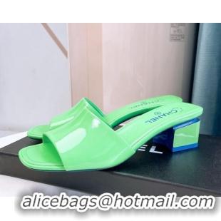 Stylish Chanel Patent Calfskin Slide Sandals 4.5cm G38689 Green 328043