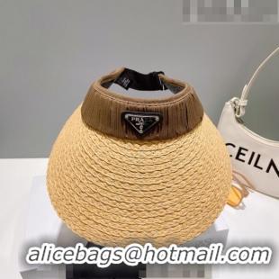 Good Looking Prada Straw Visor Hat 0628 Brown 2023