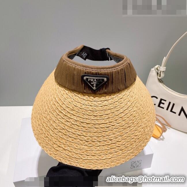 Good Looking Prada Straw Visor Hat 0628 Brown 2023