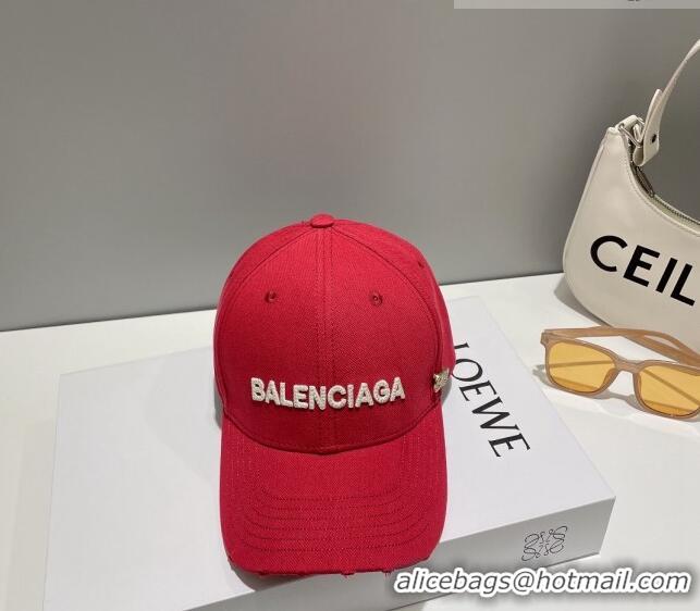 Top Quality Balenciaga Canvas Baseball Hat 0628 Red 2023