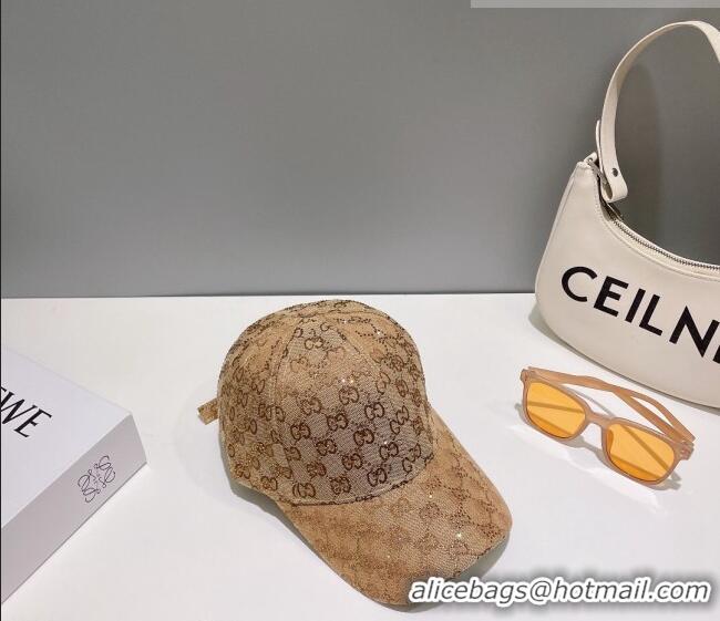 Trendy Design Gucci GG Canvas Baseball Hat with Crystals 0628 Beige 2023