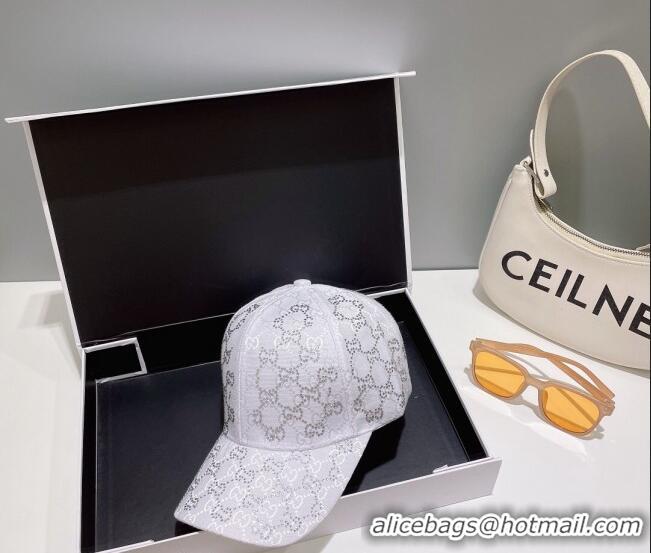 Good Taste Gucci GG Canvas Baseball Hat with Crystals 0628 White 2023