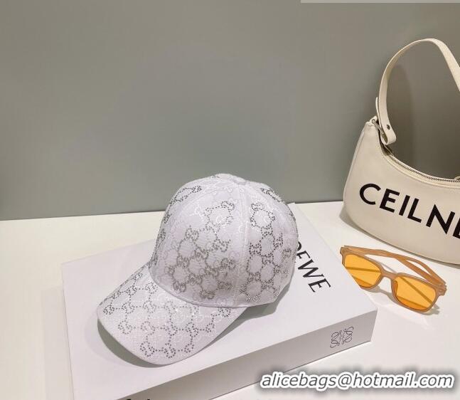 Good Taste Gucci GG Canvas Baseball Hat with Crystals 0628 White 2023