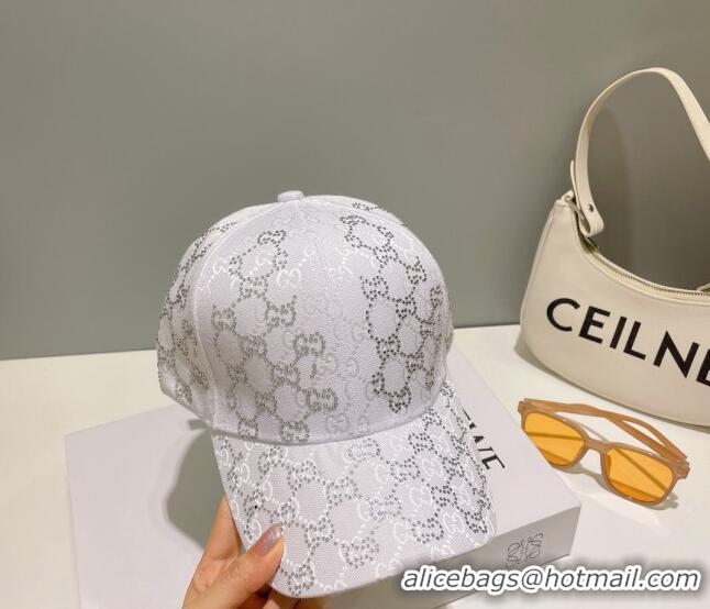 Good Taste Gucci GG Canvas Baseball Hat with Crystals 0628 White 2023