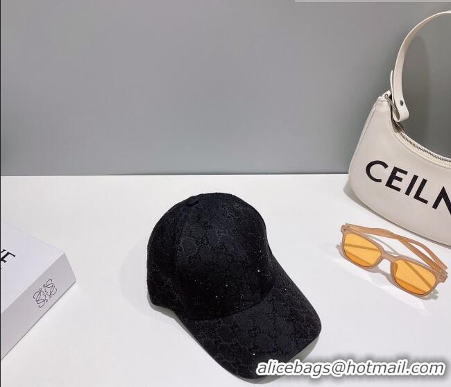 Luxury Cheap Gucci GG Canvas Baseball Hat with Crystals 0628 Black 2023